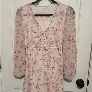 SHEIN Pink Floral Long Sleeve Dress